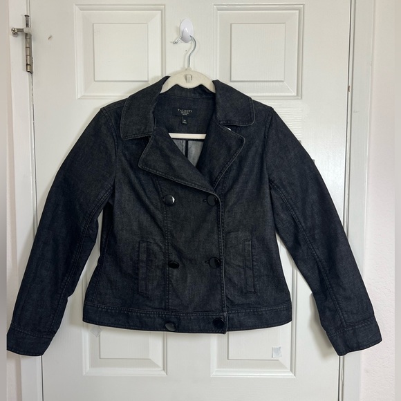 Talbots Women's Black‎ Denim Jeans Peacoat Trench Casual Jacket Size 10p - Picture 1 of 7
